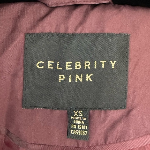 CELEBRITY PINK Women’s size XS Dark Mulberry Hooded Puffer Jacket faux fur NWT - Picture 6 of 8